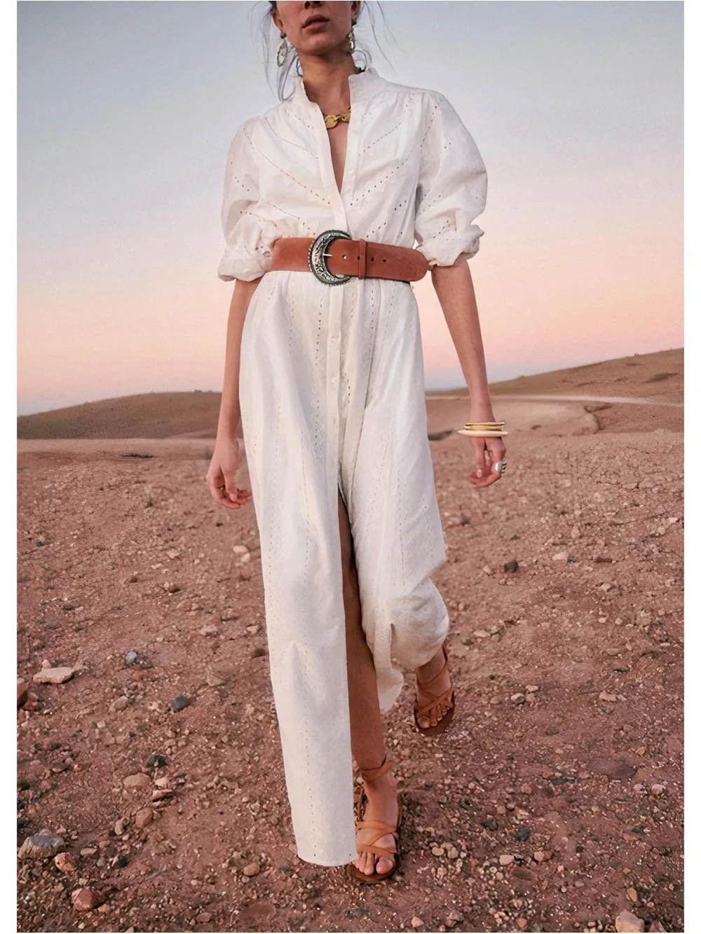 NWT Sezane Maxi White Long-Sleeve Cotton Embroidered Havane Dress - Picture 5 of 7